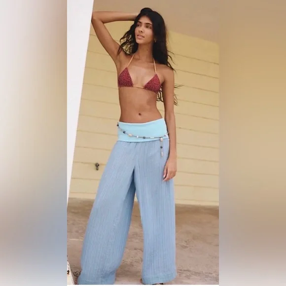 Free people Ride With me Light Blue Wide-Leg Pants - Picture 1 of 8